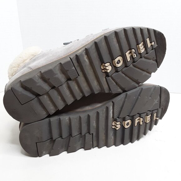SOREL Women's Winter Ankle Boot size 6.5M Grey Suede Sherpa-Trimmed - Picture 9 of 11
